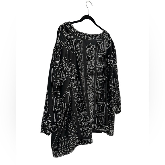 Maggie Barnes Black & White Embroidered Aztec Geometric Blazer SZ 5X Lagenlook - Picture 4 of 8